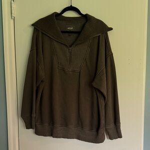 Aerie oversized Olive Zip-Up Sweater